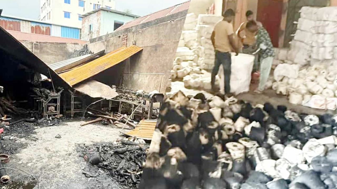 নরসিংদীতে কুনিং কারখানা ও সুতার গোডাউনে আগুন