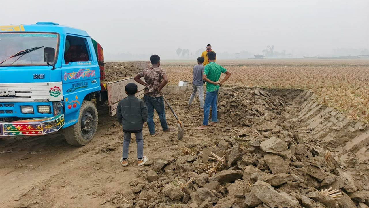 বগুড়ার সারিয়াকান্দিতে কৃষি জমির টপ সয়েল কেটে ভাটায় বিক্রি