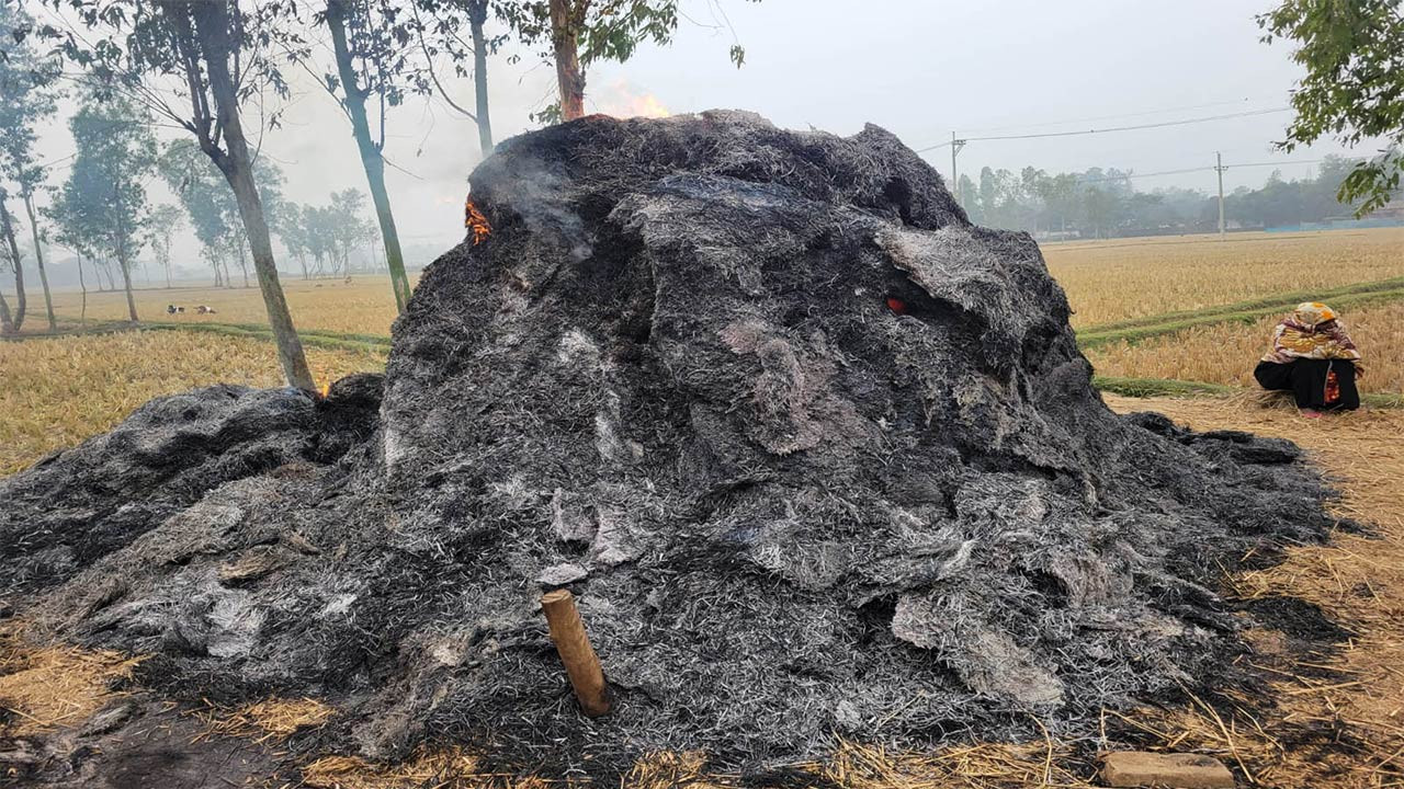 বগুড়ার শেরপুরে দুই কৃষকের খড়ের পালায় আগুন
