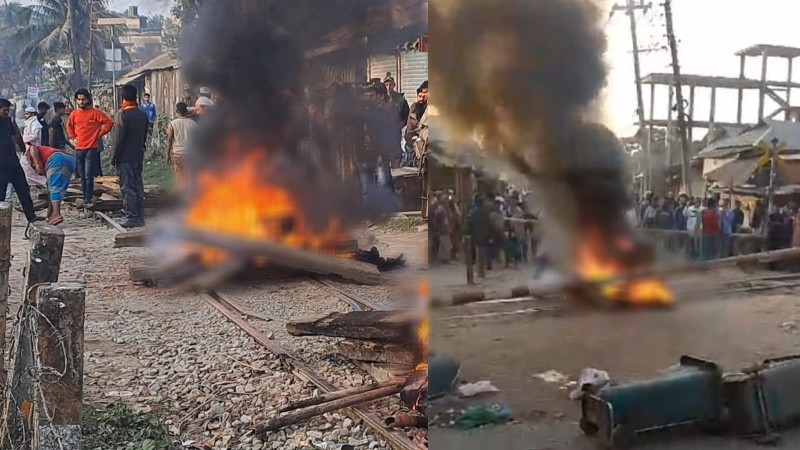 বিএনপির প্রার্থী পরিবর্তনের দাবিতে ঢাকা-ময়মনসিংহ রেললাইন আগুন , ট্রেন চলাচল বন্ধ