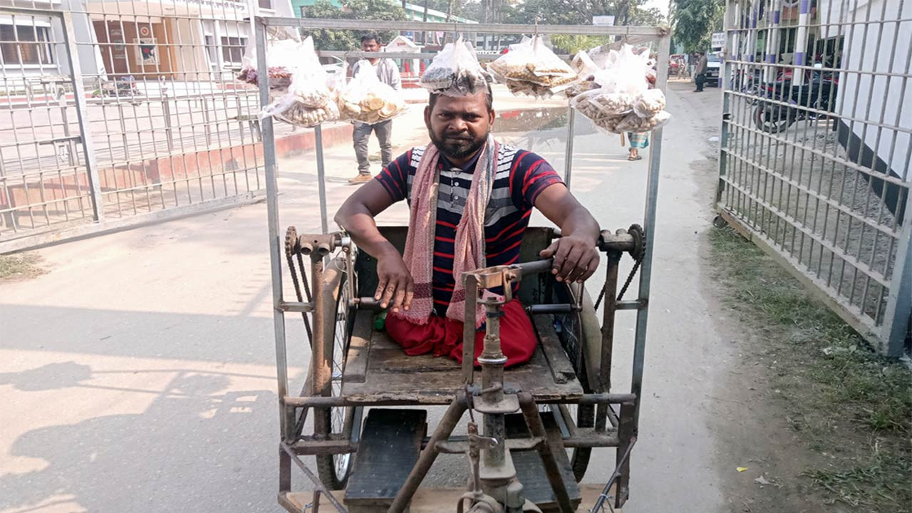 ভিক্ষা নয়, বাদাম বিক্রি করে সংসার চালান আসাদুল