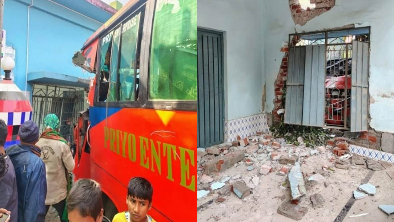 সিরাজগঞ্জের কাজিপুরে যাত্রীবাহী বাস ঢুকে গেলো মসজিদে