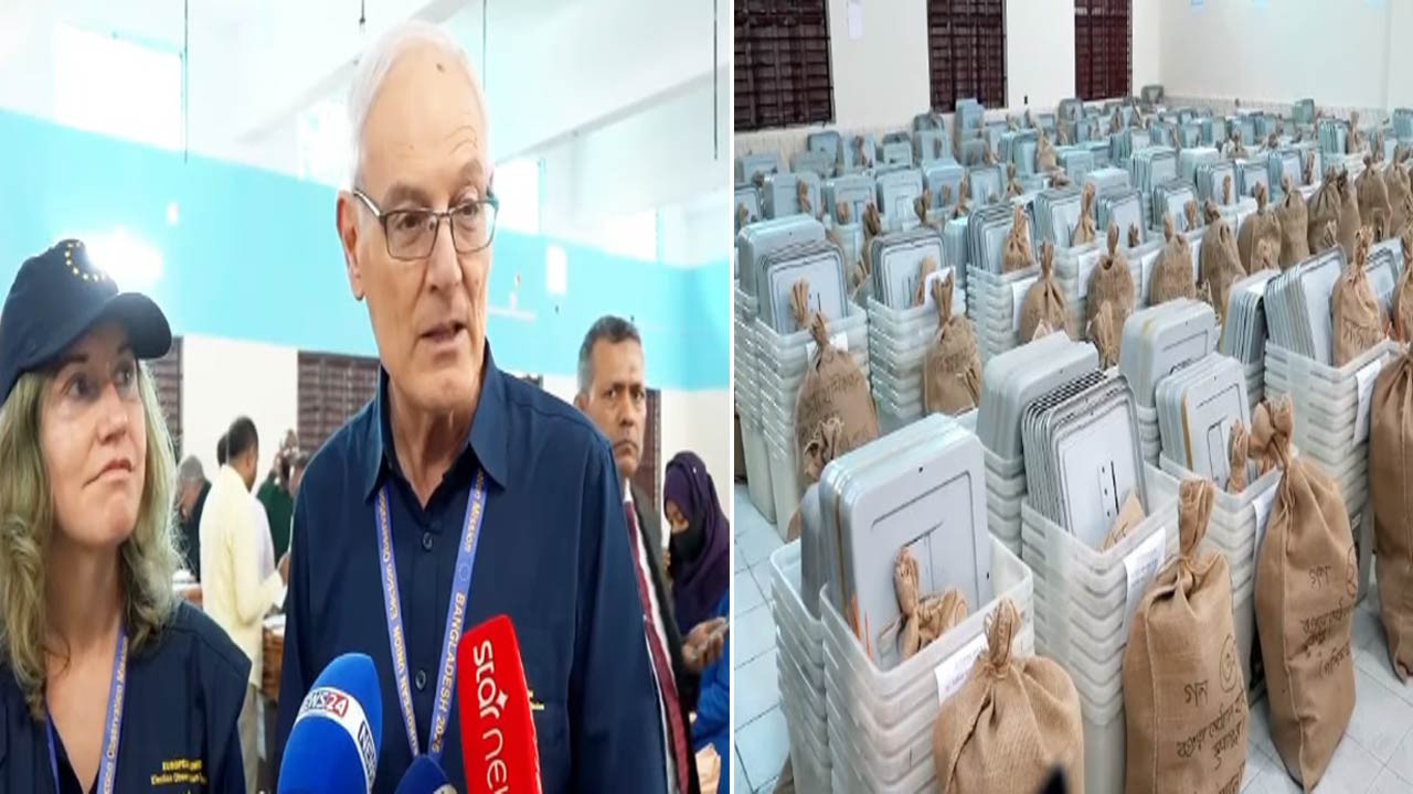 বগুড়ায় ইউরোপীয় ইউনিয়নের প্রতিনিধি দলের ভোটের সরঞ্জাম বিতরণ কার্যক্রম পরিদর্শন