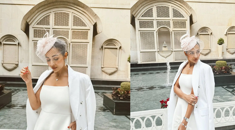 ভিন্টেজ হোয়াইট বোল্ড লুকে মালাইকা আরোরা