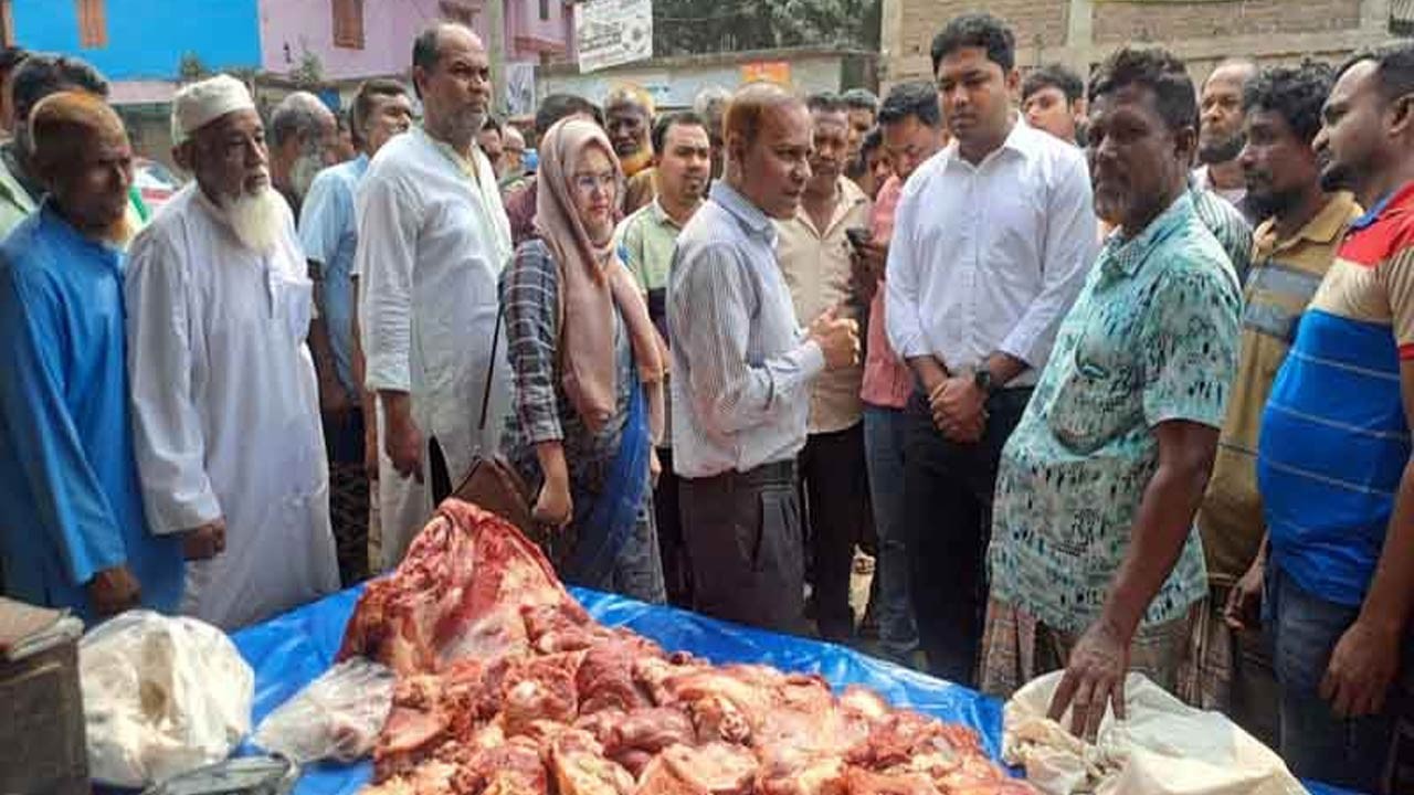দিনাজপুরের ঘোড়াঘাটে অসুস্থ গরুর মাংস বিক্রি করায় জরিমানা