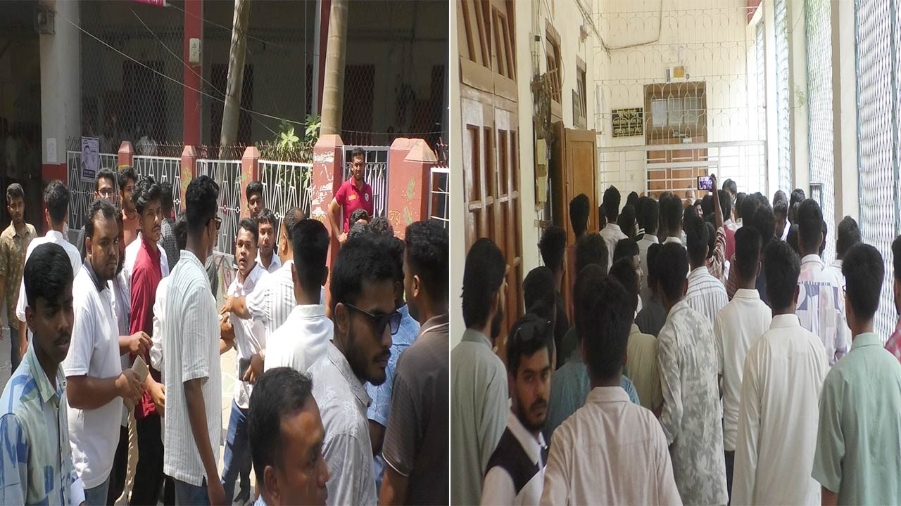 বগুড়া সরকারি আজিজুল হক কলেজে হঠাৎ ছাত্রদল-শিবির মুখোমুখি পরে কোলাকুলি