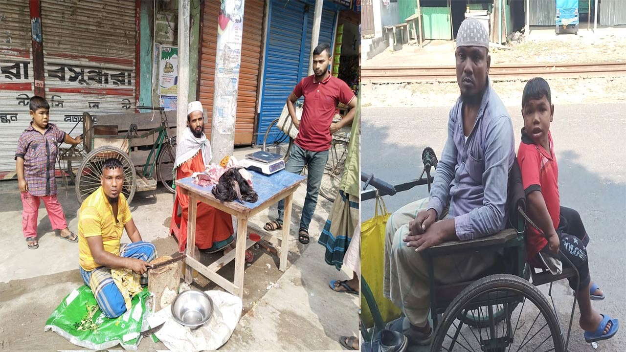 কুড়িগ্রামের রাজারহাটে ভিক্ষাবৃত্তি ছেড়ে প্রতিবন্ধী সাবলু এখন মাংস বিক্রেতা