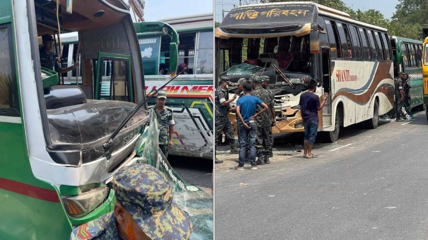 দাউদকান্দিতে আনসারবাহী বাসের ত্রিমুখী সংঘর্ষ, আহত ১০